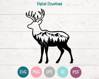 Elk SVG PNG Clipart Cut Files for Cricut, Silhouette, Laser Engraving, Sublimation (Digital)