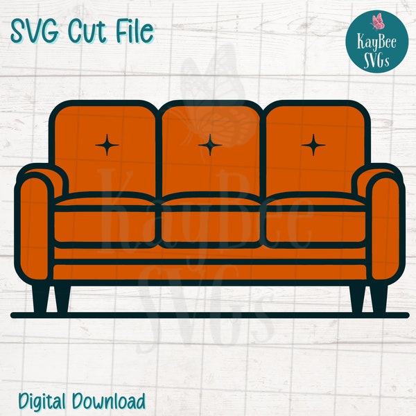 Orange Sofa Couch SVG Cut File for Cricut, Silhouette, Digital Download, Printable Clipart, Commercial Use, Clip Art, Laser Stencil Outline