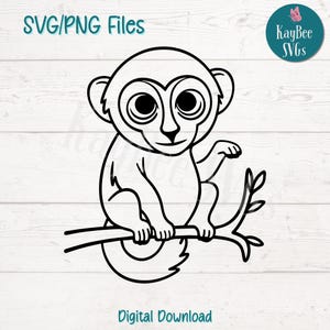 Tarsier SVG PNG-silhouet met grote ogen en lange staart voor jungle dierenambachten | Bestanden knippen voor cricut, sublimatie, lasergravure en print