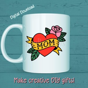 Mom Heart Tattoo SVG, Rose Graphic, Cricut Silhouette (Digital Download) image 5