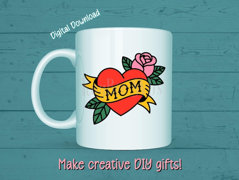 Mom Heart Tattoo SVG, Rose Graphic, Cricut Silhouette (Digital Download) image 5