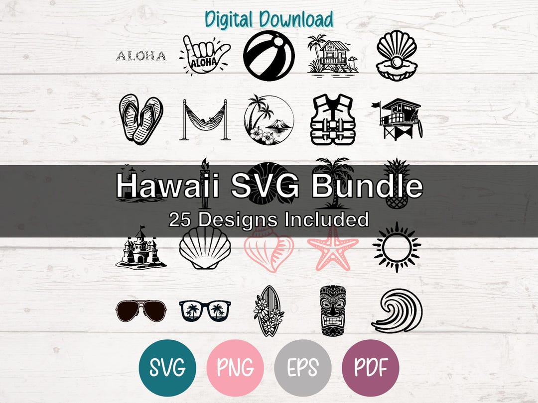 Hawaii SVG Bundle Clipart Cut Files for Cricut, Silhouette, Laser ...
