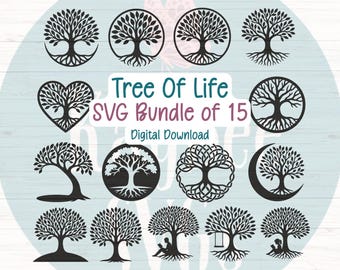 Tree of Life SVG Bundle, 15 Cut Files, Laser Engraving (Digital)