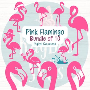 Flamingo SVG Bundle of 10 Designs- Cut Files for Cricut, Silhouette, Sublimation, Laser Engraving, Printable, Commercial Use Clipart