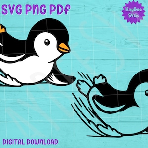 Pingüino deslizándose sobre su vientre SVG PNG PDF Clipart Archivo de corte digital Descarga para Cricut Silhouette Arte imprimible por sublimación - Uso comercial