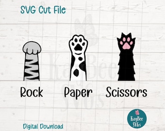 Rock Paper Scissors Cat Paws SVG Cut File for Cricut, Silhouette, Digital Download, Printable Clipart, Commercial Use, Clip Art, Laser
