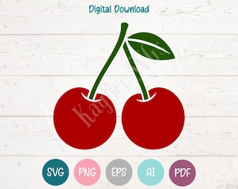 Cherries SVG PNG Clipart Cut Files for Cricut, Silhouette, Laser Engraving, Sublimation (Digital)