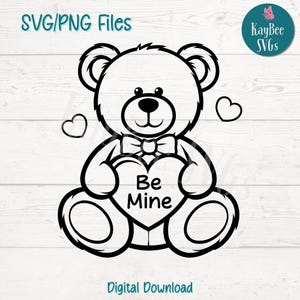 Valentine Bear SVG PNG Cut Files for Cricut, Silhouette Digital Download, Laser Engraving, Sublimation Printable, Commercial Use Clipart