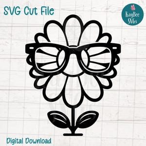 Nerdy Daisy SVG PNG Clipart de flor engraçada para volta às aulas e artesanatos fofos | Arquivo de corte para Cricut, Silhouette, gravação a laser, sublimação
