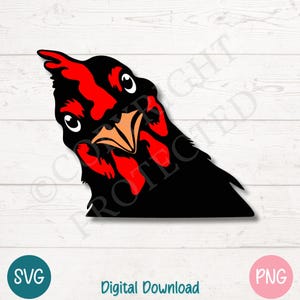Visage de poulet en colère furtivement SVG PNG coupés fichiers pour Cricut, téléchargement numérique silhouette, gravure laser, impression par sublimation, usage Commercial