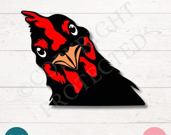Angry Chicken Face Peeking SVG PNG Cut Files for Cricut, Silhouette Digital Download, Laser Engraving, Sublimation Printable, Commercial Use