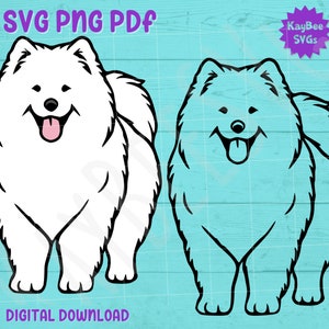 Cachorro Samoieda SVG PNG PDF Clipart Arquivo de corte digital para download para Cricut Silhouette Sublimation Printable Art - Uso comercial