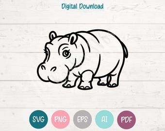Pygmy Hippo SVG PNG Clipart Cut Files for Cricut, Silhouette, Laser Engraving, Sublimation (Digital)