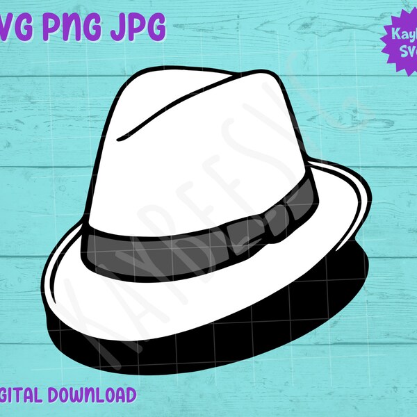 White Fedora Hat SVG PNG JPG Clipart Digital Cut File Download for Cricut Silhouette Sublimation Printable Art - Commercial Use