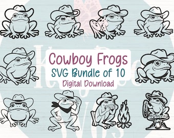 Cowboy Frosch SVG Bündel 10 Clipart Cut Dateien für Cricut, Silhouette, Gravur, Sublimation