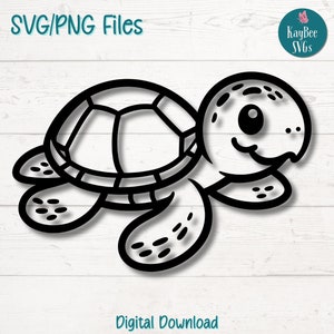 Cartoon Meeresschildkröte SVG | PNG-Schnittdateien für Cricut, Silhouette, digitaler Download, druckbare Clipart, kommerzielle Nutzung Clip Art, Sublimation