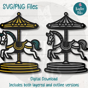 Carousel Horse SVG PNG Cut Files for Cricut, Silhouette Digital Download, Laser Engraving, Sublimation Printable, Commercial Use Clipart