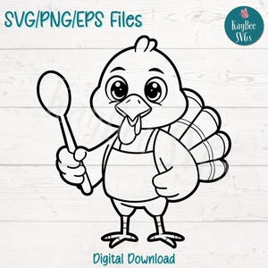 Cartoon Turkey with Spoon SVG PNG EPS Cut Files for Cricut Digital Download, Laser Engraving, Sublimation, Printable Clipart, Commercial Use
