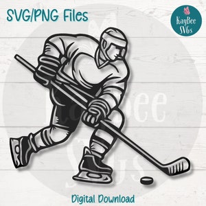 Jugador de hockey sobre hielo SVG PNG Clipart deportivo para equipos de invierno y manualidades para fanáticos / Archivo de corte para Cricut, Silhouette, grabado láser, sublimación