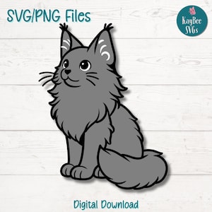 Dessin animé maine coon chat SVG PNG coupe des fichiers pour Cricut, téléchargement numérique silhouette, gravure laser, impression par sublimation, usage Commercial