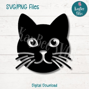 Black Cat Face SVG PNG Cut Files for Cricut, Silhouette Digital Download, Laser Engraving, Sublimation Printable, Commercial Use Clipart