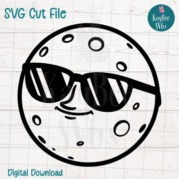 Cool Moon SVG Cut File for Cricut, Silhouette, Digital Download, Printable Clipart, Commercial Use, Clip Art, Laser Stencil Outline