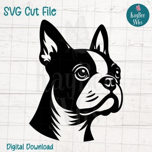Boston Terriër hond gesneden SVG-bestand voor Cricut, silhouet, digitale download, afdrukbare clipart, commercieel gebruik, illustraties, laser stencil schets