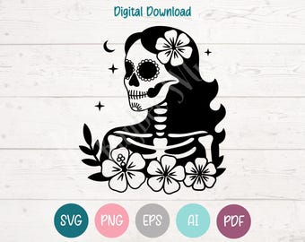 Girl Sugar Skull SVG: Cricut & Silhouette Cut File (Digital Download)
