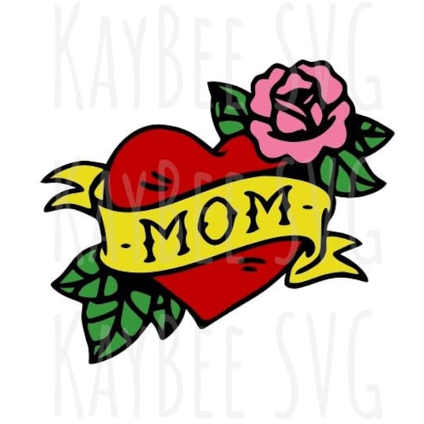 Mom Heart Tattoo SVG PNG JPG Clipart Digital Cut File Download for Cricut Silhouette Sublimation Printable Art - Commercial Use
