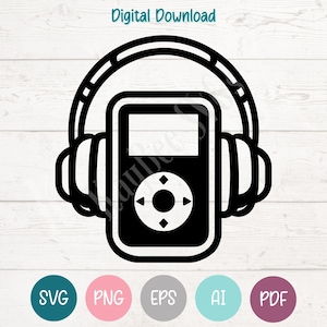 Mp3 Player SVG PNG Clipart Cut Files for Cricut, Silhouette, Laser Engraving, Sublimation (Digital)
