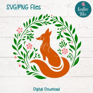 Floral renard SVG PNG Clipart animal des bois pour l'artisanat nature et cottagecore | Fichier de coupe pour Cricut, Silhouette, gravure laser, imprimable