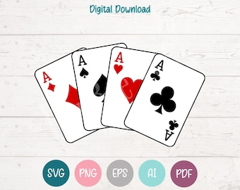 Four Aces Playing Cards SVG: Clipart Cut Files for Cricut, Silhouette, Laser Engraving, Sublimation