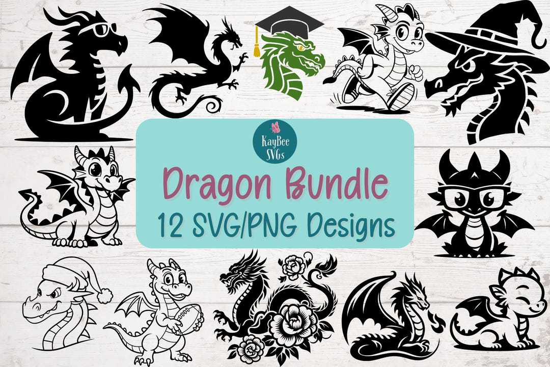 Dragon SVG & PNG Cut File Bundle, Commercial Use Clipart (digital) - Etsy