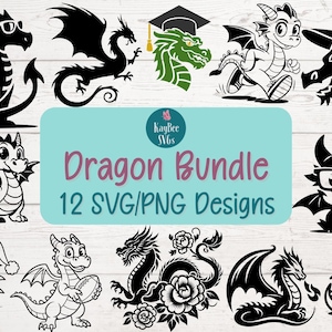 Dragon SVG & PNG Cut File Bundle for Cricut, Laser Engraving, Digital Sublimation, Printable Clipart, Commercial Use Clip Art