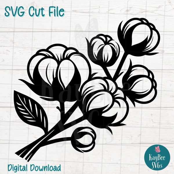 Cotton Blossom SVG Digital Cut File for Cricut, Silhouette, Engraving, Sublimation, Printable Art, T-Shirt, Mug Press - Commercial Use