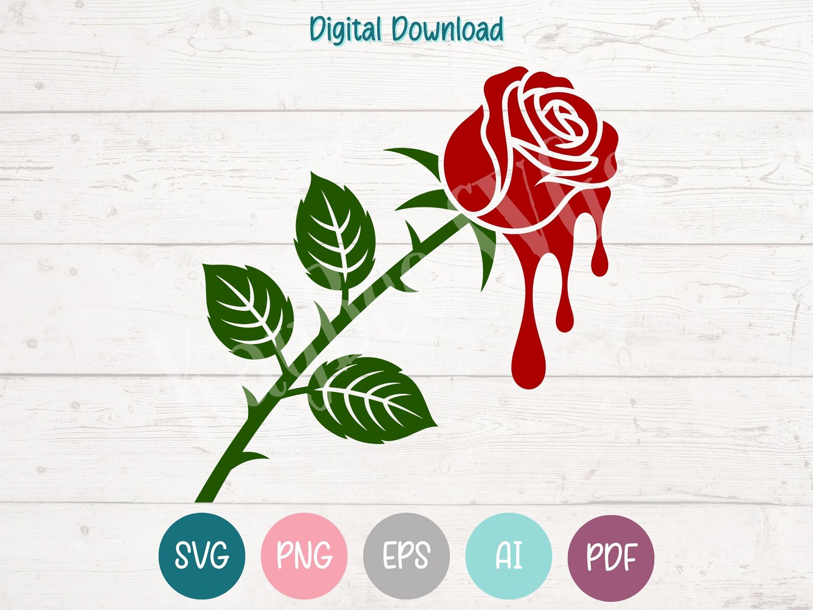 Bleeding Rose SVG PNG Clipart Cut Files for Cricut, Silhouette, Laser ...