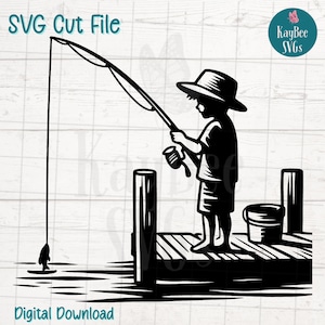 Kleine jongen vissen gesneden SVG-bestand voor Cricut, silhouet, digitale download, afdrukbare clipart, commercieel gebruik, illustraties, laserstenciloverzicht