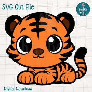 Tigre de dibujos animados SVG PNG Clipart de animales salvajes para niños y manualidades de la selva / Archivo de corte para Cricut, silueta, grabado láser, sublimación, impresión