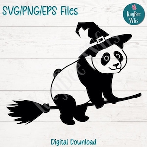 Panda bruja SVG PNG Lindo clipart de Halloween para manualidades espeluznantes y de animales / Archivo de corte para Cricut, silueta, grabado láser, sublimación