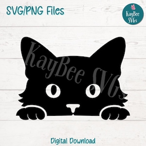 Spähende schwarze Katze SVG PNG Schnittdateien für Cricut, digitaler Download, Lasergravur, Sublimation, druckbare Cliparts, kommerzielle Nutzung Clip Art