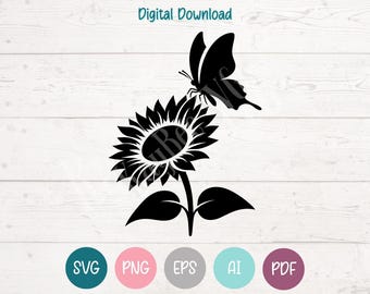 Mariposa Girasol SVG: Archivos de corte de imágenes prediseñadas para Cricut, Silhouette (Descarga digital)