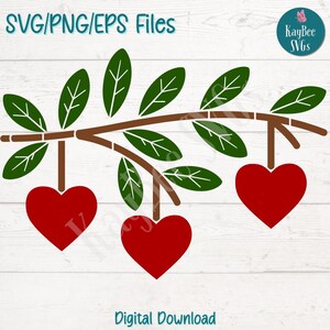Arquivo de corte SVG PNG de corações de galhos de árvores para Cricut, silhueta, sublimação, gravação a laser, clipart para impressão, arte romântica da natureza