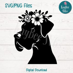 Great dane Flower Crown SVG PNG-bestand knippen voor Cricut, silhouet, sublimatie, lasergravure, afdrukbare clipart, bloemen hond kunst