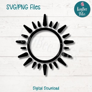 Sun SVG PNG Cut Files for Cricut, Silhouette Digital Download, Laser Engraving, Sublimation Printable, Commercial Use Clipart