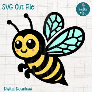 Cartoon Bee SVG PNG Cut Files for Cricut, Silhouette Digital Download, Laser Engraving, Sublimation Printable, Commercial Use Clipart