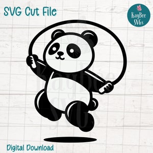 Panda corde à sauter PNG SVG coupe des fichiers pour Cricut, téléchargement numérique silhouette, gravure laser, impression en sublimation, usage Commercial des cliparts
