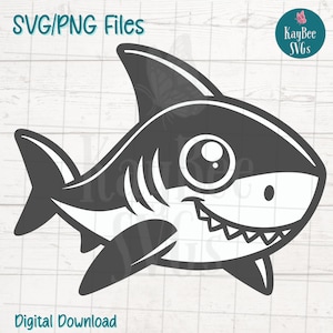 Archivos de corte SVG/PNG de tiburón de dibujos animados para Cricut, Silhouette, descarga digital, imágenes prediseñadas imprimibles, imágenes prediseñadas comerciales, plantillas láser