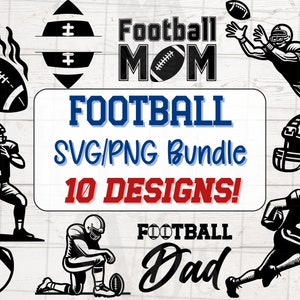 Lot de football SVG/PNG pour Cricut, Silhouette, téléchargement numérique, clipart imprimable, clipart à usage commercial, sublimation - 10 modèles