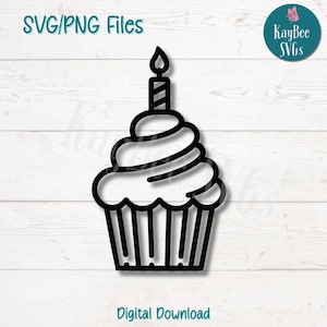 Fichiers de coupe PNG SVG Cupcake d'anniversaire pour Cricut, téléchargement numérique Silhouette, gravure laser, impression par sublimation, clipart pour usage Commercial