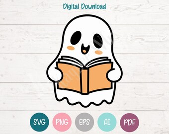 Ghost Reading Book SVG: Cricut, Silhouette Cut Files (Digital Download)